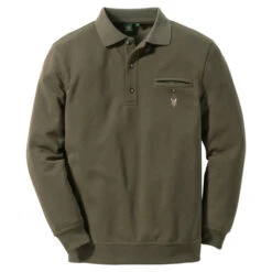 OS Trachten Men's Longsleeve Poloshirt Deer